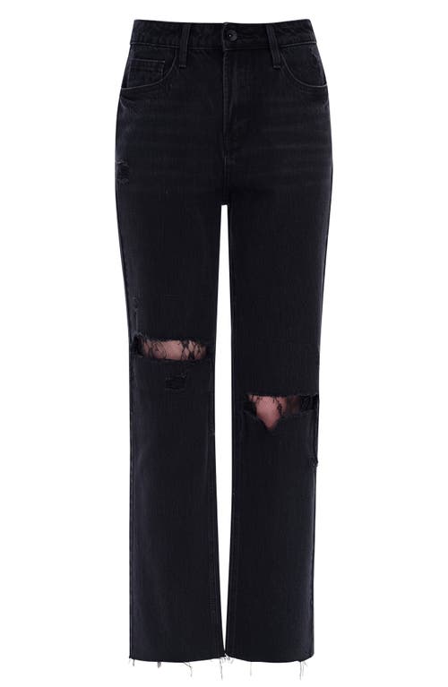 Bayeas High Waist Lace Inset Rip Straight Leg Jeans In Sulfur Black