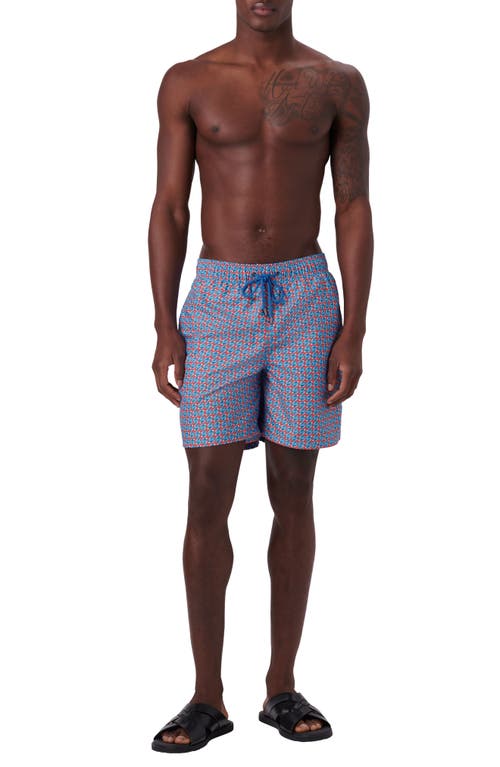 Shop Bugatchi Cosmo Print Swim Trunks In Pimento