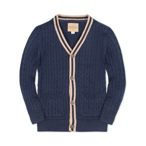 Hope & Henry Baby Boys' Organic Cable Cardigan, Infant In Navy Cable With Camel