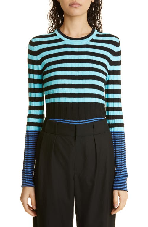 Proenza Schouler Slinky Stripe Rib Sweater in Aqua/Black/Oxford Blue
