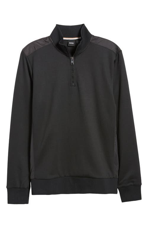 Hugo Boss Boss Stimmann Half-zip Cotton-blend Sweatshirt In Black
