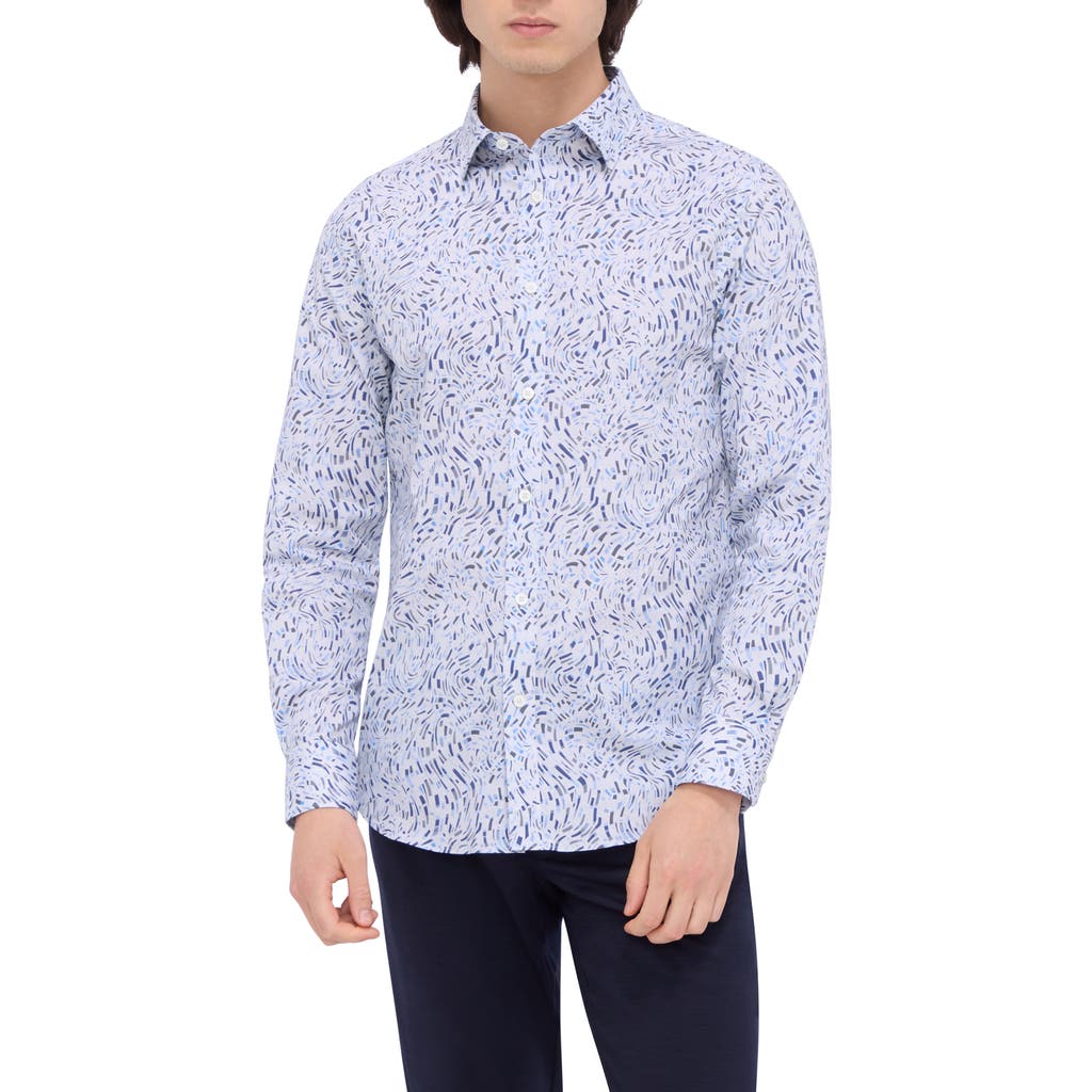 Bugatchi Julian Shaped Fit Abstract Print Stretch Button-up Shirt In Air Blue