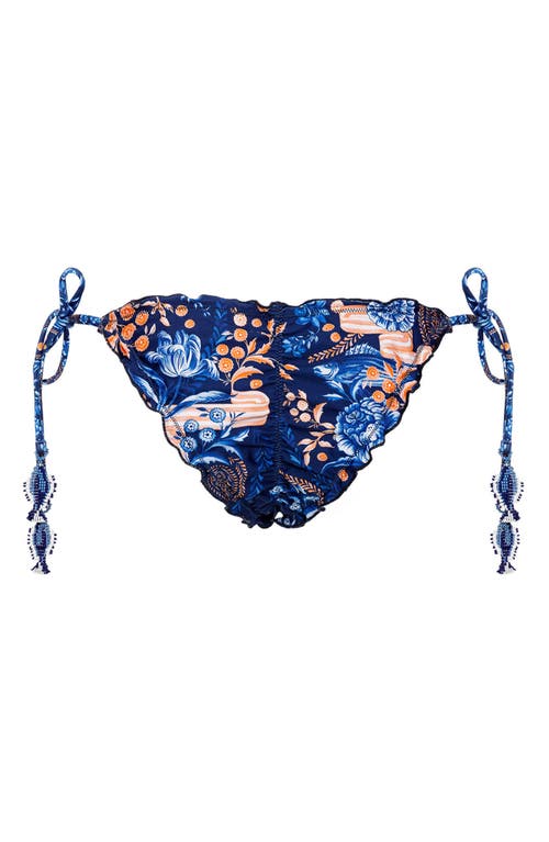 Shop Agua Bendita Alegria Azure Beaded Side Tie Bikini Bottoms In Blue Multi