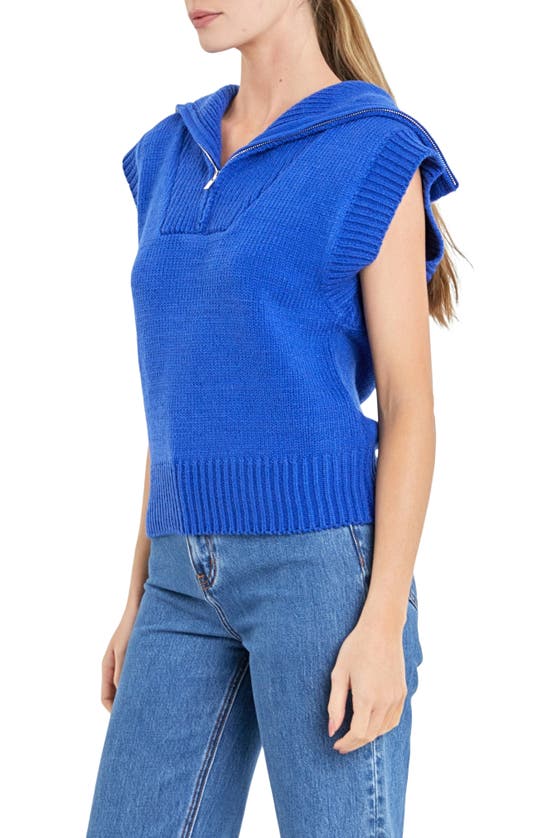 Shop English Factory Zip Mock Neck Cap Sleeve Sweater In Royal Blue