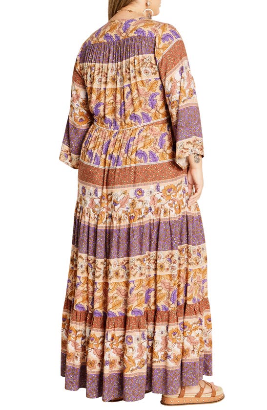 Shop City Chic Endless Sun Stripe Long Sleeve Tiered Drawstring Waist Maxi Dress In Tan Adore Me