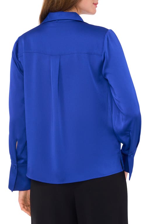 Shop Vince Camuto Tie Neck Satin Button-up Shirt In Sapphire Blue