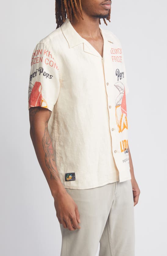 Shop Percival Lemon Kreme Short Sleeve Linen Graphic Button-up Shirt In Natural