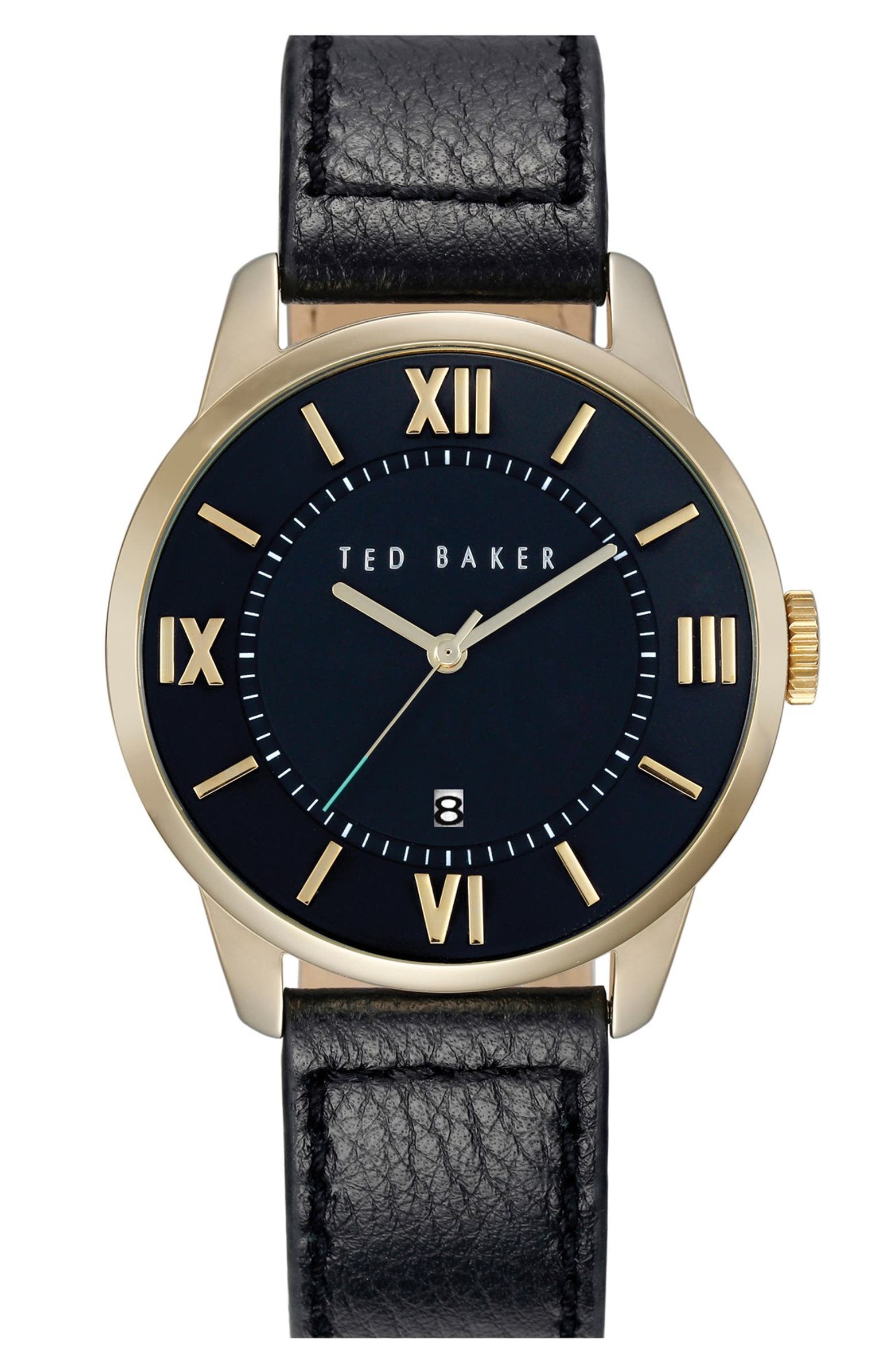 Ted Baker London Round Leather Strap Watch, 41mm | Nordstrom