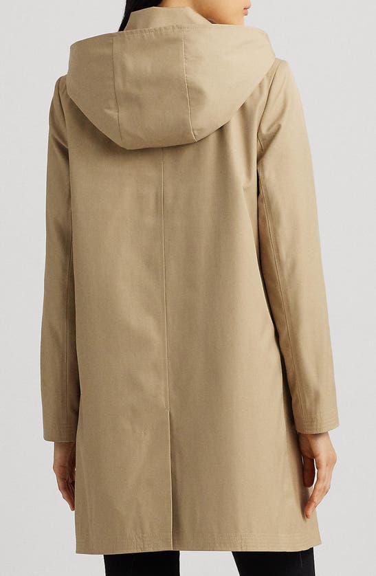 Shop Lauren Ralph Lauren Cotton Blend Coat With Removable Hood In Birch Tan