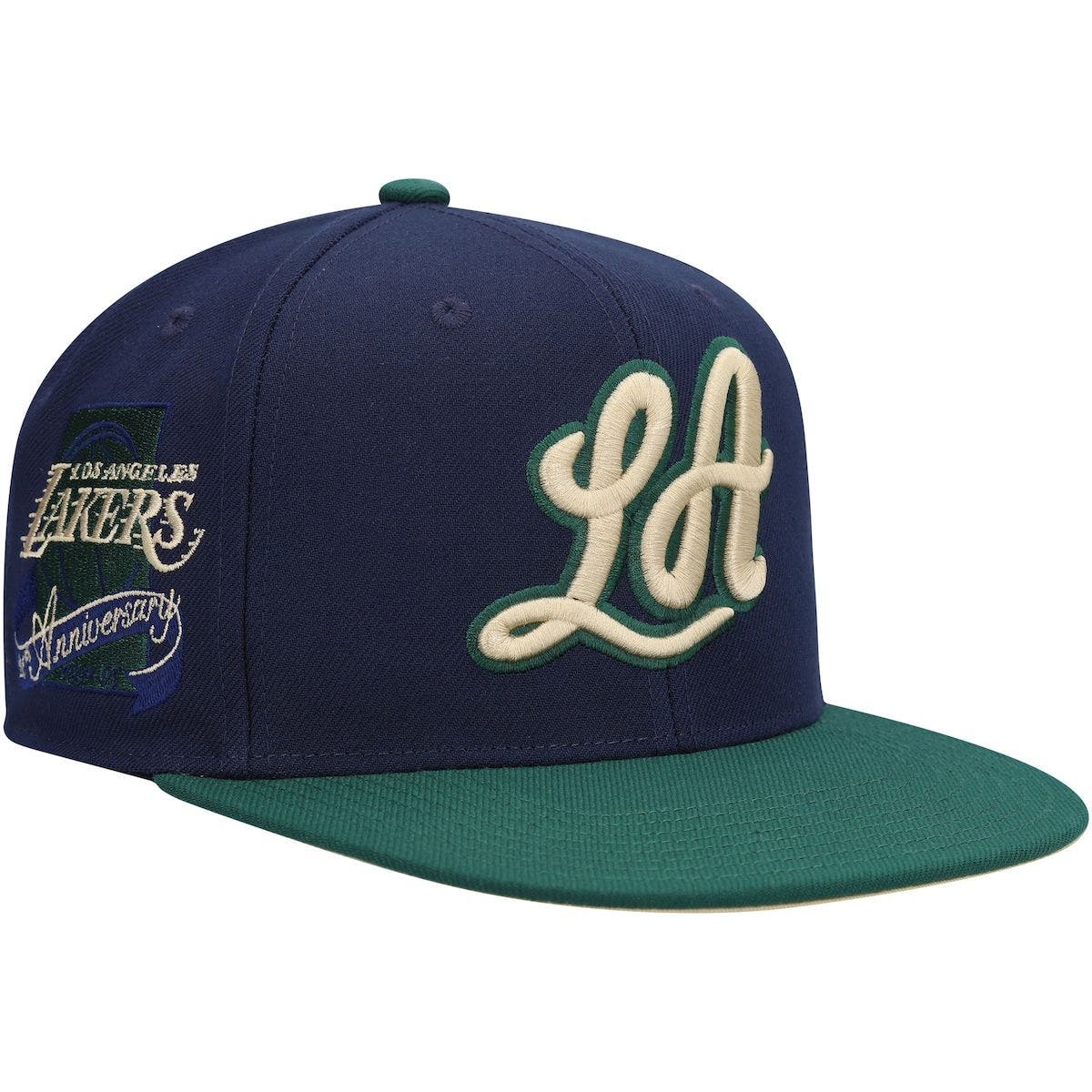 Men's Mitchell & Ness Navy/Green Los Angeles Lakers 35th Anniversary  Hardwood Classics Grassland Fitted Hat