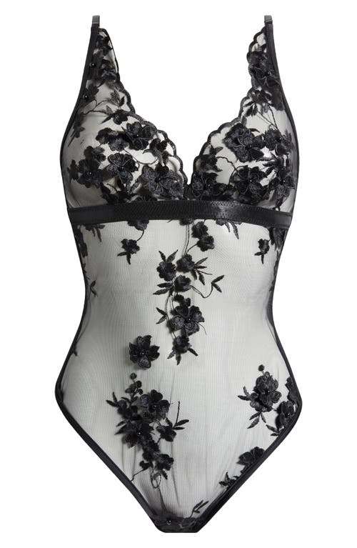 Shop Kilo Brava Floral Appliqué Mesh Bodysuit In Black