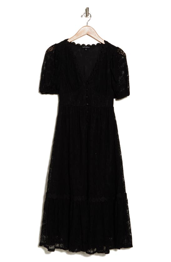 Blu Pepper Lace Short Sleeve Maxi Dress In Black