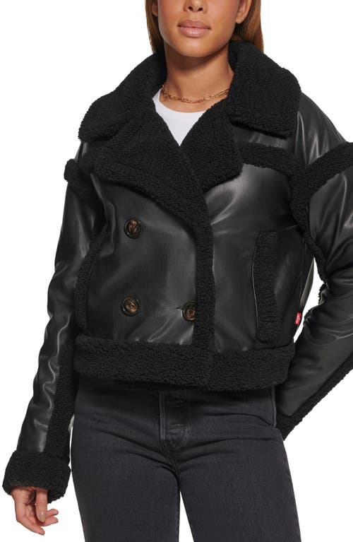 levi's Shortie High Pile Fleece Trim Faux Leather Jacket Black at Nordstrom,