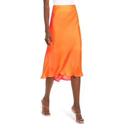 Leith Satin Midi Skirt, Orange