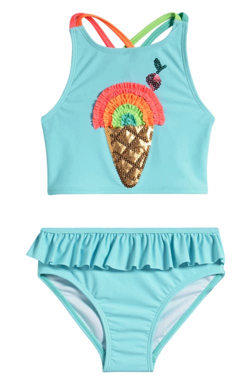 Flapdoodles Kids' Ice Cream Appliqué Two-Piece Swimsuit Aqua at Nordstrom,