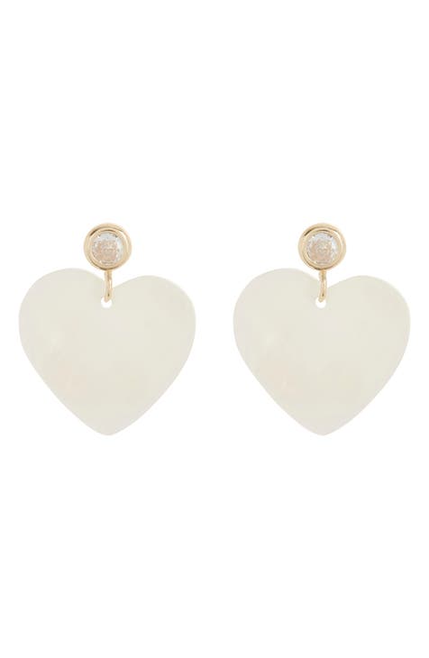 St. Barths Mother of Pearl & Crystal Heart Drop Earrings