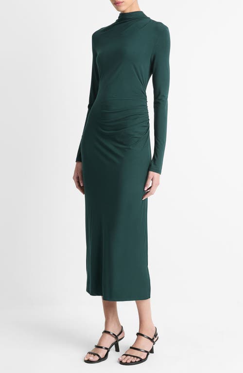 Shop Vince Long Sleeve Silk Knit Midi Dress In Juniper