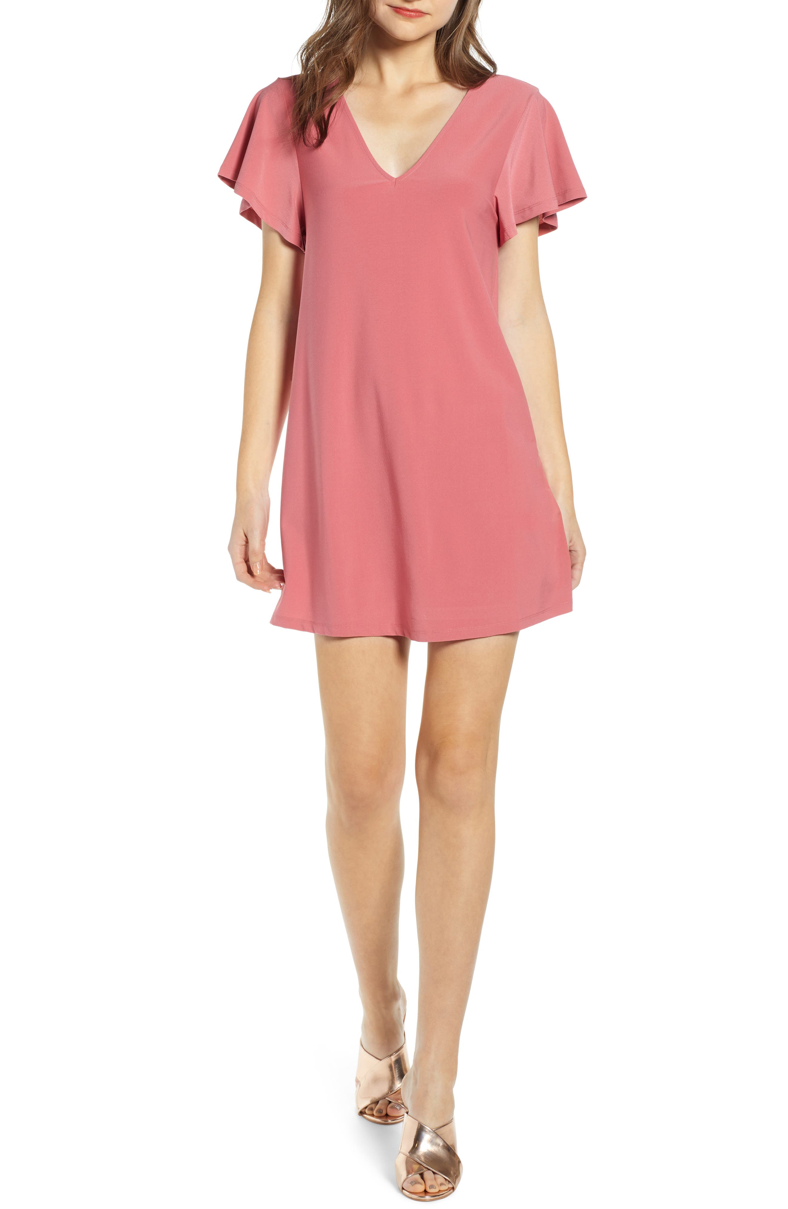 Leith Ruffle Sleeve Shift Dress, Red