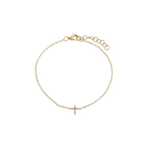 Shop Adina Eden By  Diamond Tiny Cross Bracelet 14k In 14k Gold