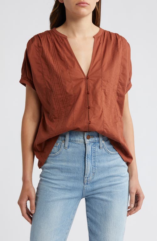 Pintuck Pleated Cotton Shirt in Rust Sequoia