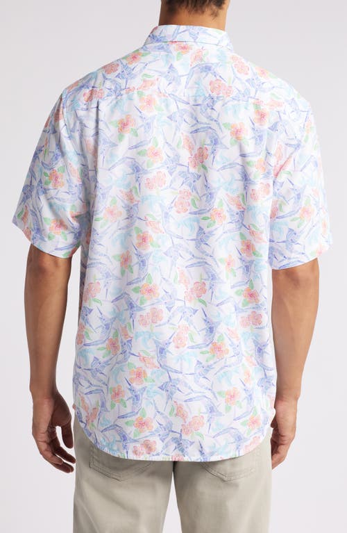 TOMMY BAHAMA TOMMY BAHAMA COCONUT POINT MARLIN MANIA FLORAL ISLANDZONE® SHORT SLEEVE PERFORMANCE BUTTON-UP SHIRT 