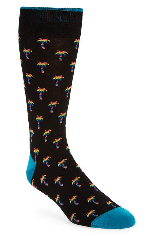 Bugatchi Rainbow Palm Tree Dress Socks in Black at Nordstrom