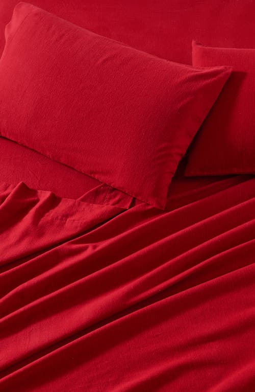 Woven & Weft Solid Cotton Flannel Sheet Set In Cranberry