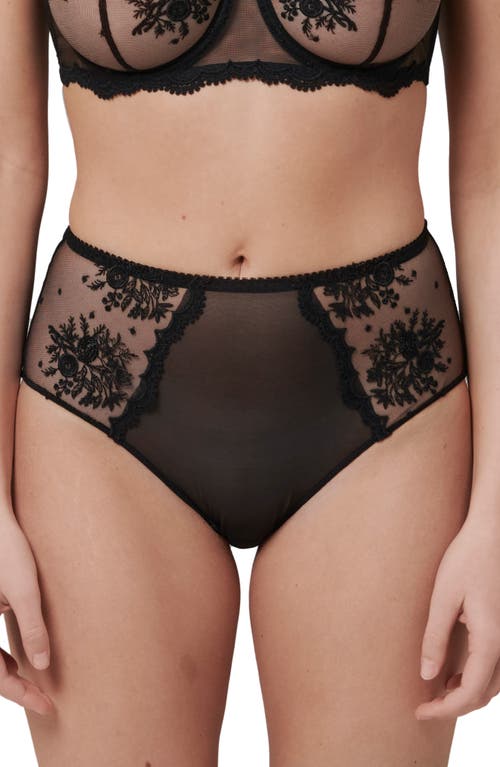 Shop Simone Perele Intrigue Floral Embroidered Briefs In Black