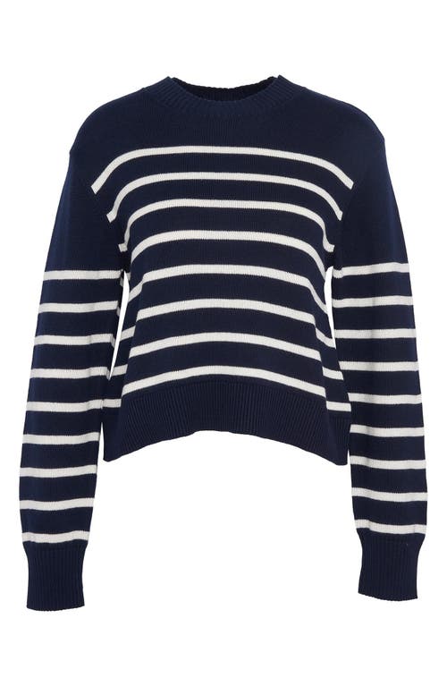 Shop Barbour Emery Stripe Crop Cotton & Cashmere Sweater In Navy/cloud