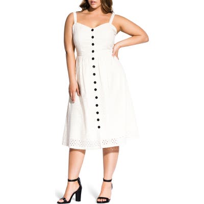 Plus Size City Chic Eyelet Love Dress, White