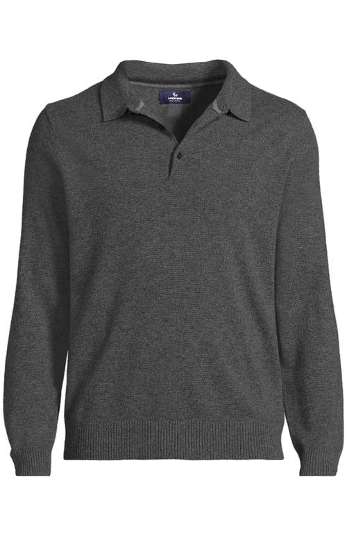 Shop Lands' End Long Sleeve Cashmere Sweater Polo In Charcoal Heather