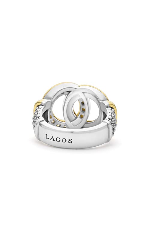 Shop Lagos Signature Caviar Interlocking Pavé Diamond Ring In Two-tone