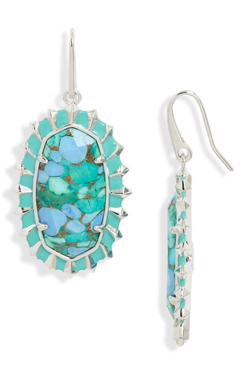 The Dani Color Burst Frame Drop Earrings in Silver Bronze Aqua Magnesite