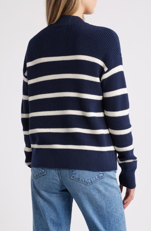 Shop Caslonr Caslon(r) Half Button Pima Cotton Blend Sweater In Navy- Ivory Renee Stripe