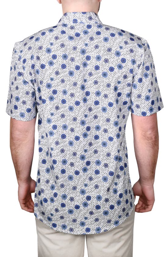 Shop Vintage 1946 Modern Fit Geo Print Short Sleeve Button-up Shirt In Blue