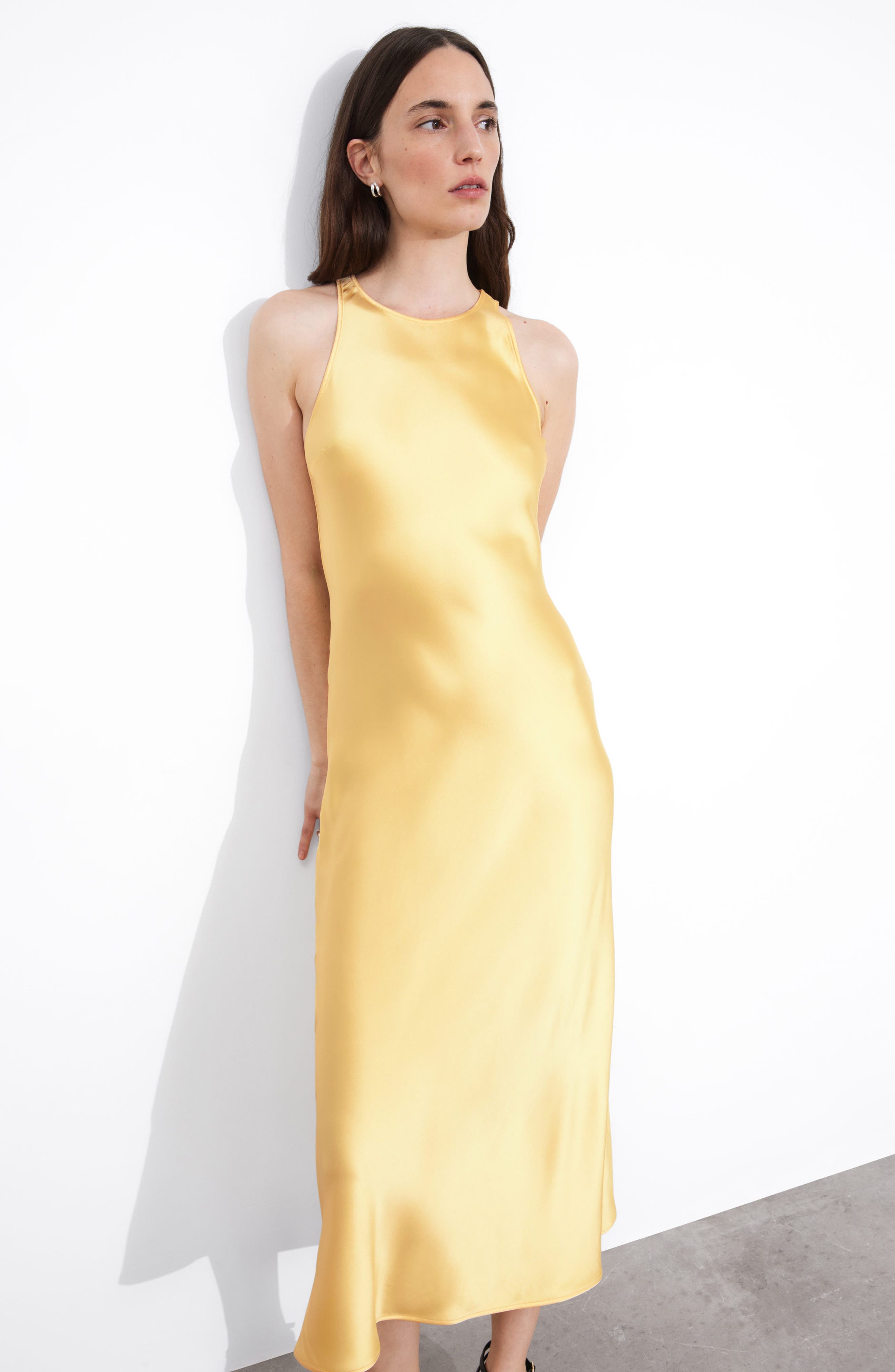 Other Stories & Other Stories Sleeveless Satin Midi Dress in Yellow Dusty  Light | Smart Closet