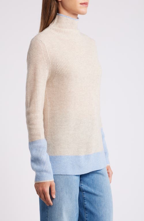 Shop Griffen Funnel Neck Wool & Cashmere Rib Sweater In Oat/light Blue