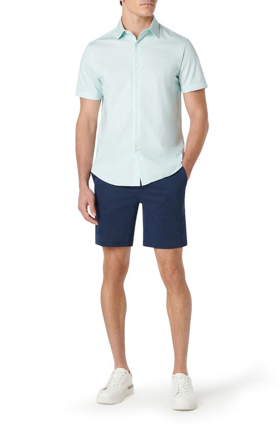 Shop Bugatchi Miles Ooohcotton® Chambray Print Short Sleeve Button-up Shirt In Jade