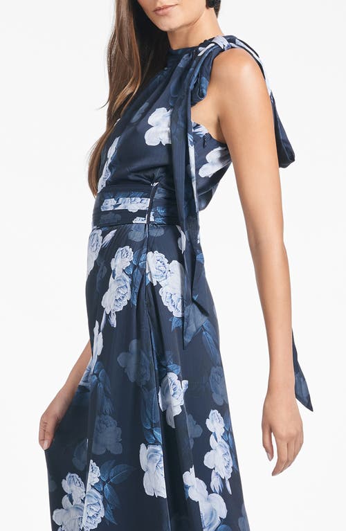 Shop Sachin & Babi Kayla Floral Crinkle Georgette Gown In Midnight Glacial Rose