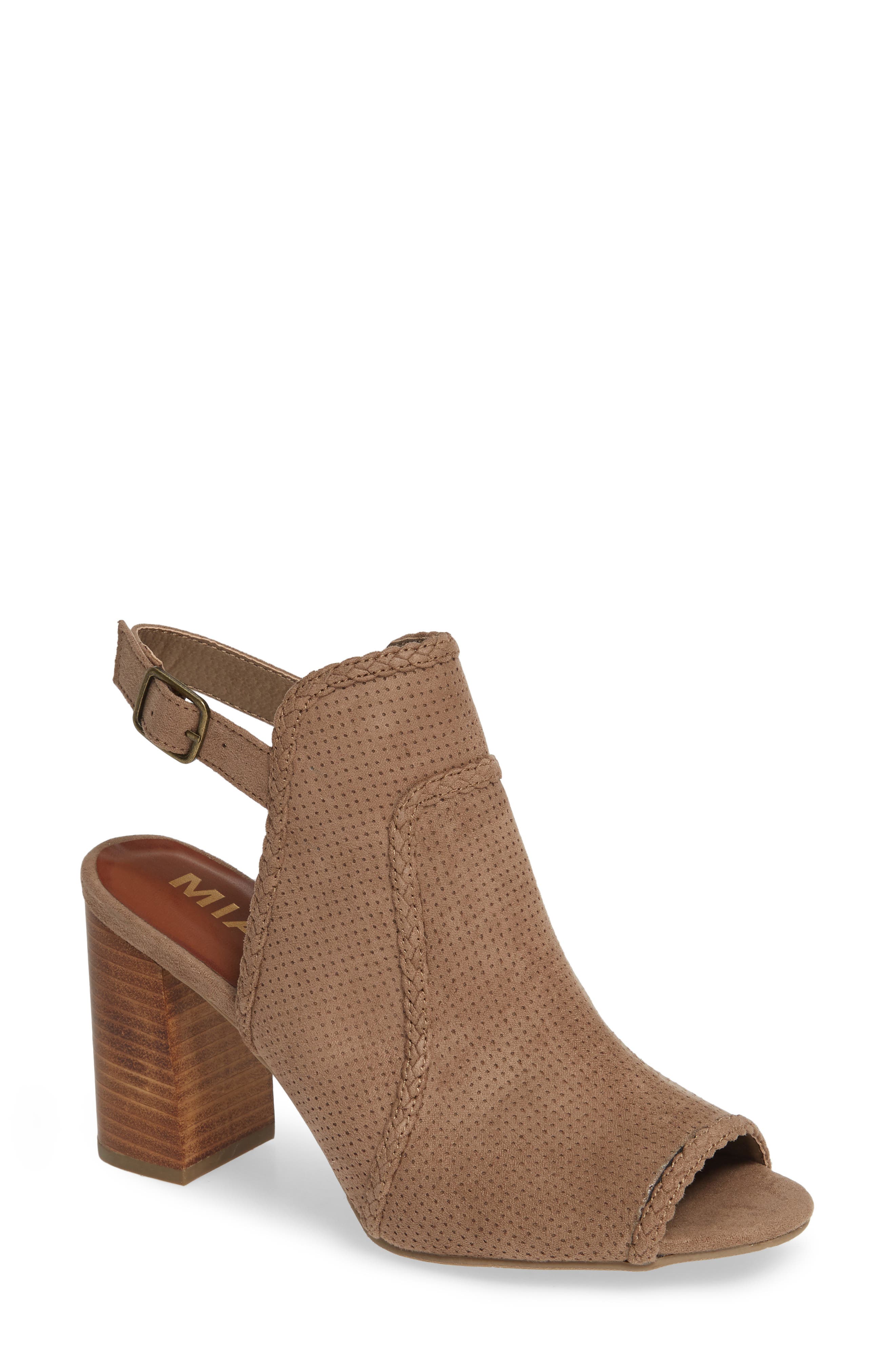 Mia Pat Perforated Open Toe Bootie- Brown