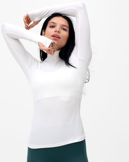 Shop Rebody Active Cozy Mock Neck Long Sleeve Top In Bone