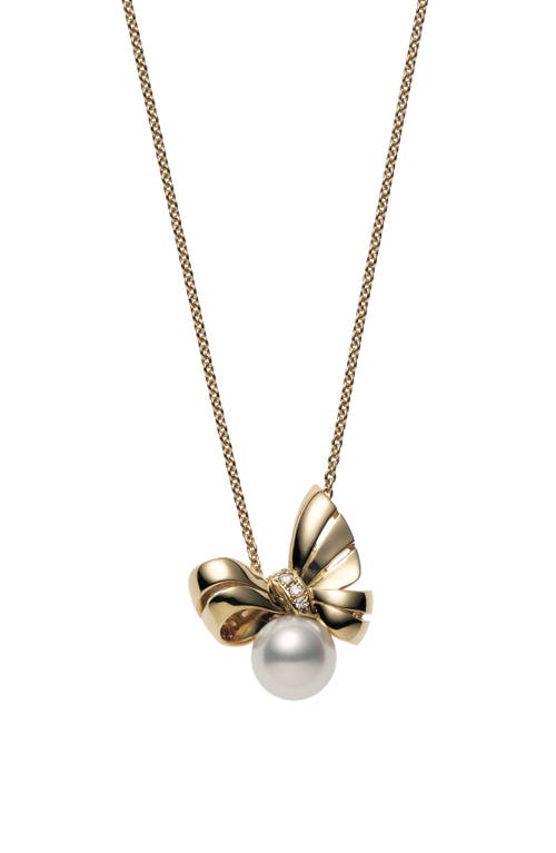 Mikimoto Ribbon Diamond & Pearl Pendant Necklace in Yellow Gold/Pearl