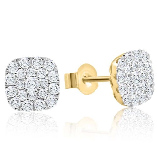 Bliss Diamond 1ct Tw Round Diamond Cushion Halo Studs 10k Yellow Gold Lab Grown Earrings In 10k Yellow Gold