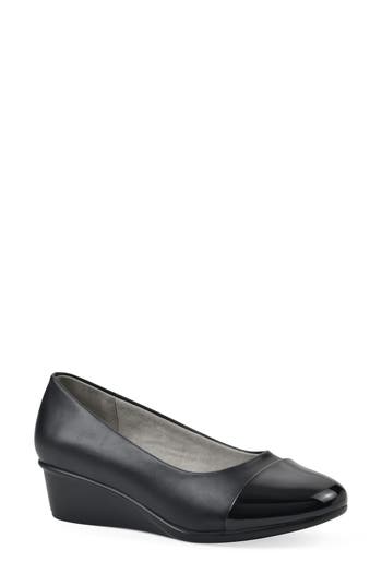 Cliffs By White Mountain Bolivia Cap Toe Wedge Pump In Black Smooth