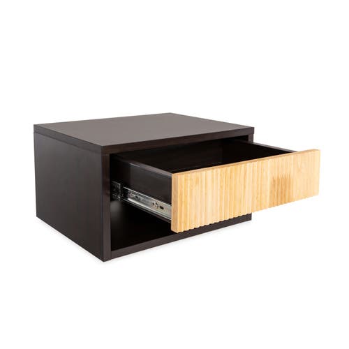 Jonathan Y Elise Classic Contemporary Floating Wall Mounted Nightstand With Soft-close Tambour Drawe In Black/light Oak