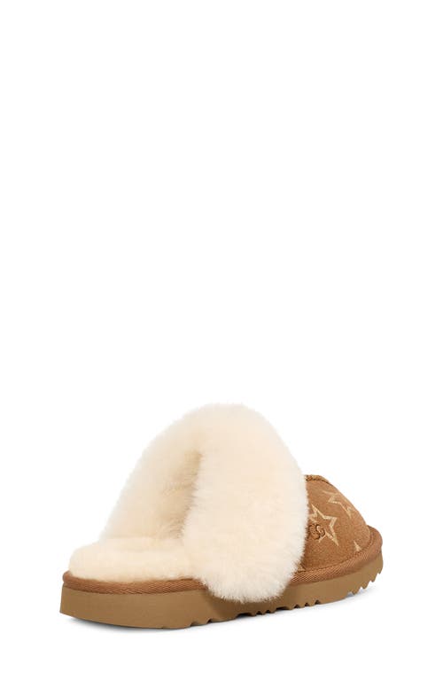 Shop Ugg(r) Kids' Cozy Ii Iridescent Stars Genuine Shearling Slipper In Chestnut/gold Iridescent