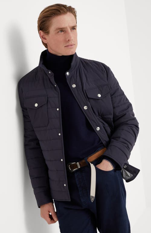 Shop Brunello Cucinelli Bonded Matte Nylon Outerwear Jacket With Thermore® Padding In Blue