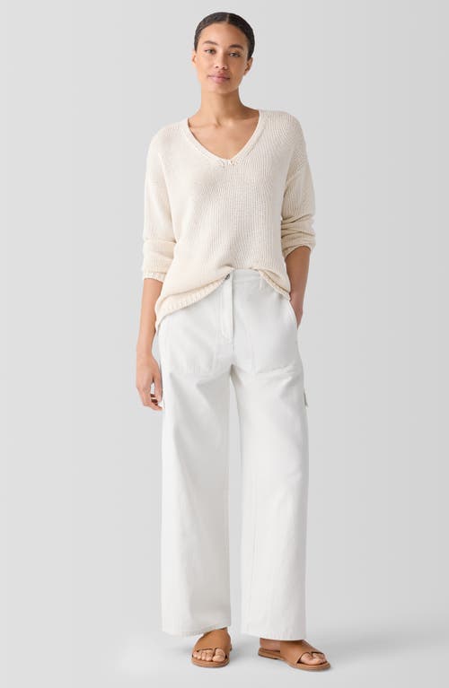 Shop Eileen Fisher V-neck Organic Cotton Pullover Sweater In Ecru