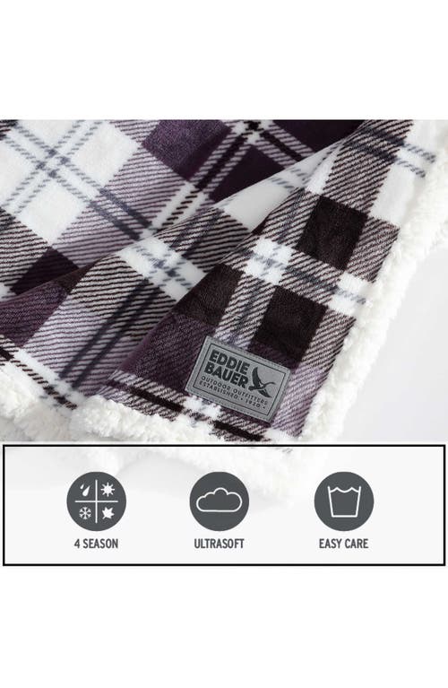 Eddie Bauer Trailhead Plaid Ultra Soft Plush Fleece Reversible Throw Blanket In Dark Purple