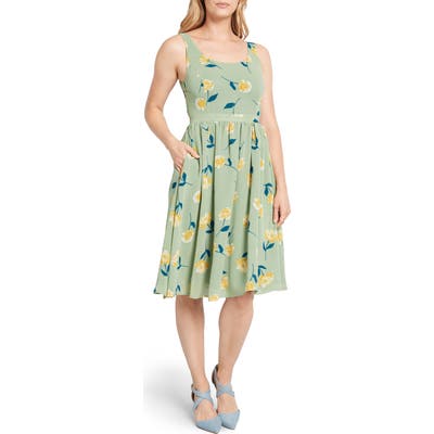 Plus Size Modcloth Freeing Feeling A-Line Dress, Green